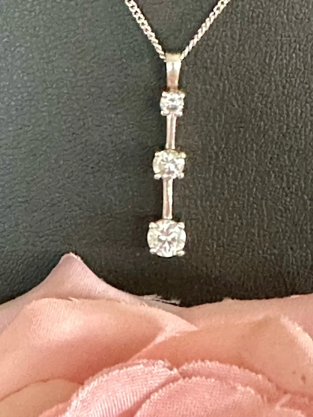 Sterling Silver Drop Pendant Necklace 3-Stone CZ